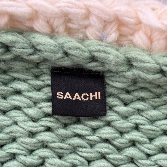 Saachi Anthropologie Bella Cardigan Chunky Sweater Green Pink Pockets One-Size - Picture 5 of 8